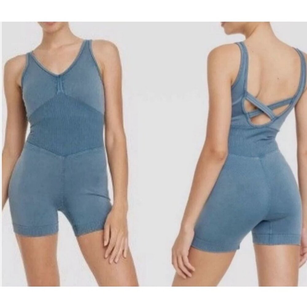 JoyLab Women's Seamless Short Bodysuit Blue XS